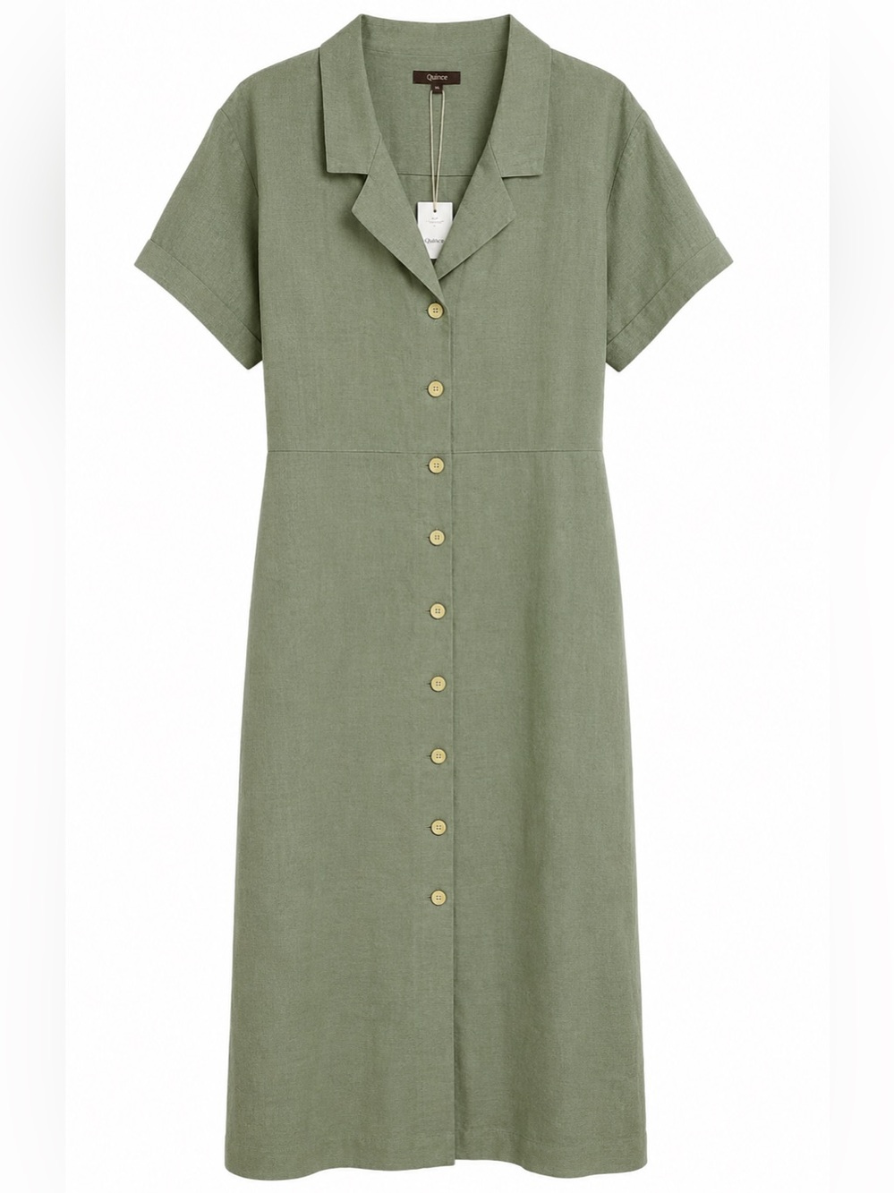 NWT Quince 100% European Linen Button-Front Midi Dress XL Martin Olive Belted